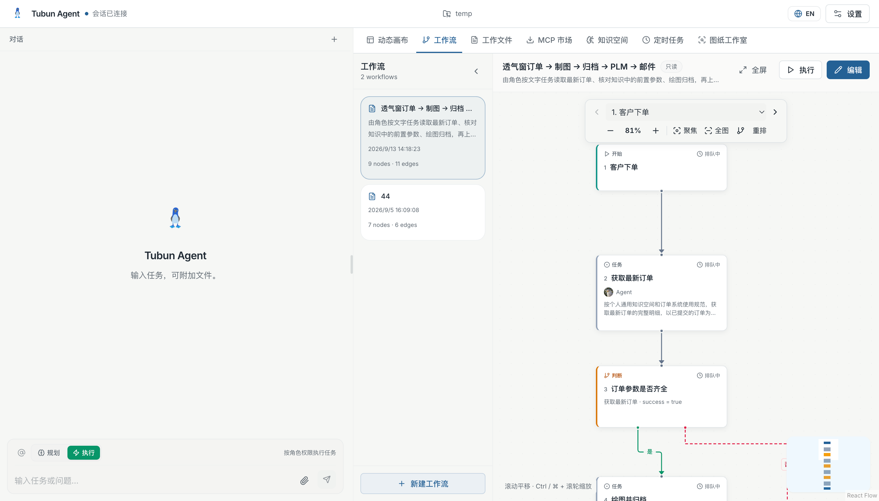 Workflow canvas — interface example